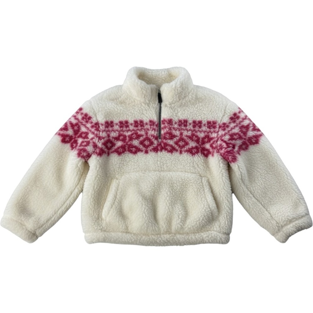 Levi's Kids Sherpa Fleece Quarter Zip Pullover Pink Fair Isle Cream Size 5-6